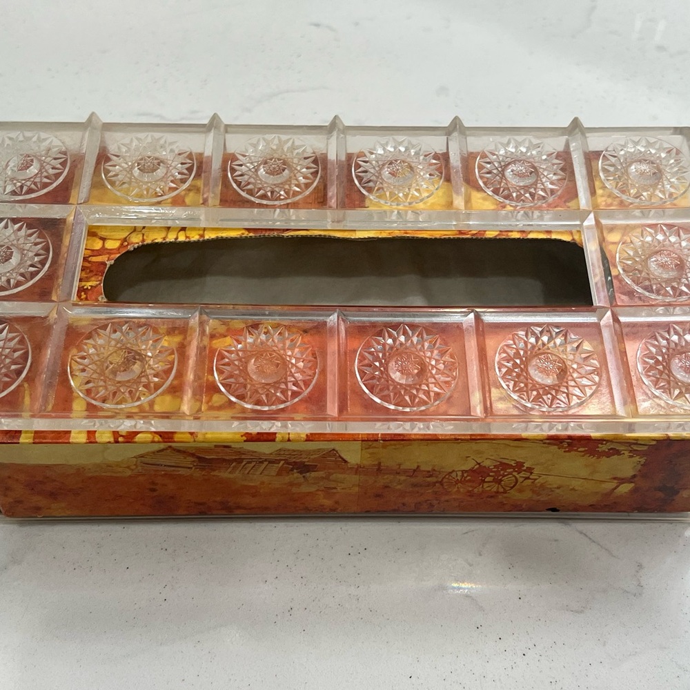 Vintage Lucite Acrylic Clear Starburst Tissue Holder Box